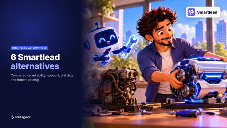 Illustrated cover: 6 Smartlead alternatives. Compared on reliability, support, dial data and honest pricing.