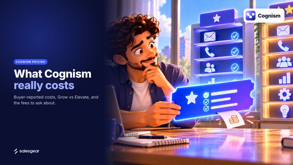 Illustrated cover: What Cognism really costs. Buyer-reported costs, Grow vs Elevate, and the fees to ask about.