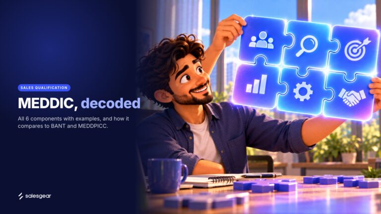 Illustrated cover: MEDDIC, decoded. All 6 components with examples, and how it compares to BANT and MEDDPICC.