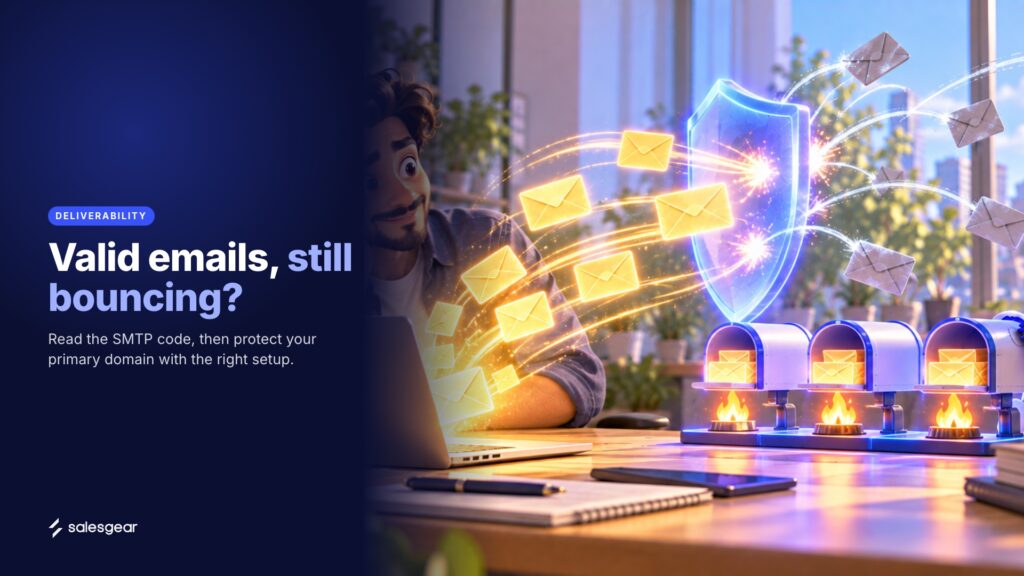 Illustrated cover: Valid emails, still bouncing?. Read the SMTP code, then protect your primary domain with the right setup.