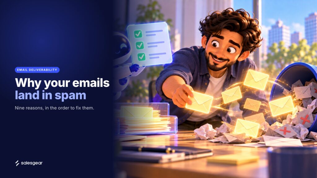 Illustrated cover: Why your emails land in spam. Nine reasons, in the order to fix them.